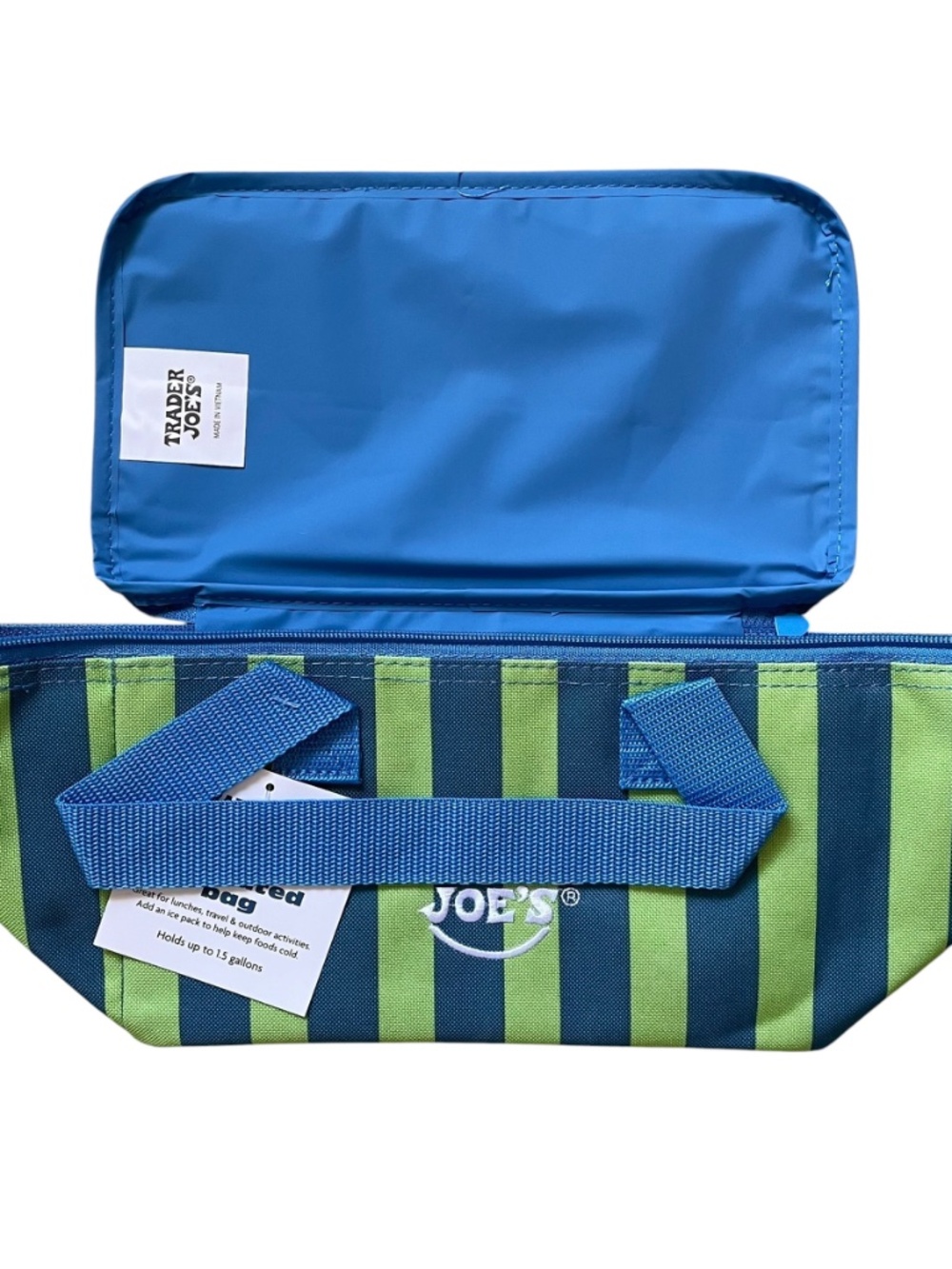 Trader Joe's Blue Green Striped Insulated Mini Tote Lunch Bag - Picture 2 of 7
